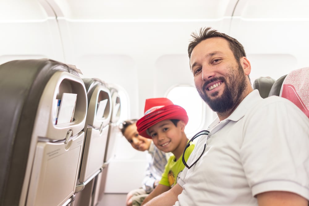 Kid traveling by airplane